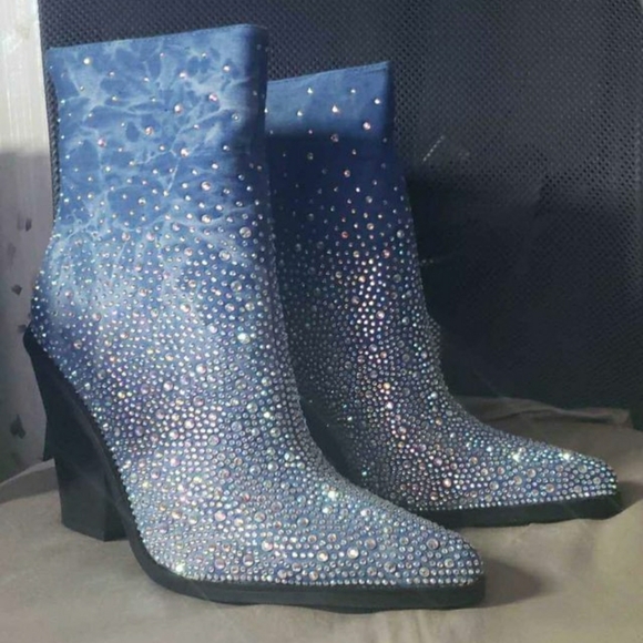 Shoes - NIB Denim Rhinestone Boots